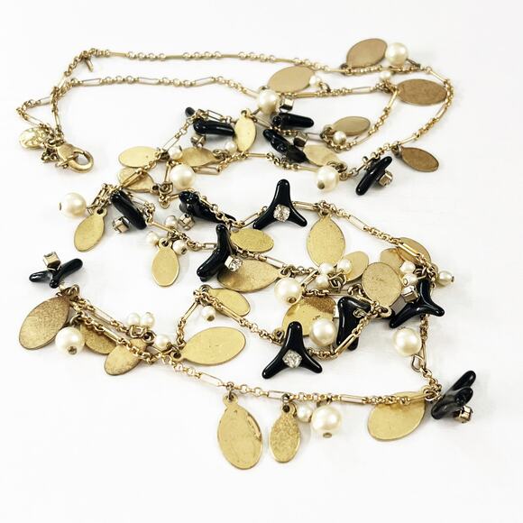 J. Crew Black Gold and Pearl Long Necklace - Picture 1 of 7